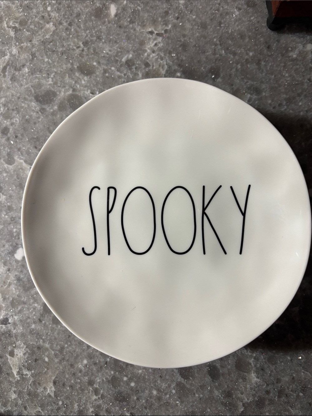 Rae Dunn White Plate with Black "SPOOKY" Lettering